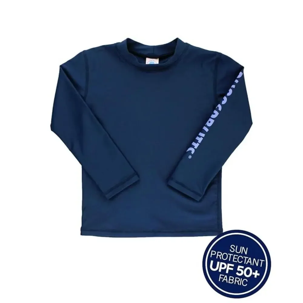 Rugged Butts Baby Toddler Boys Logo Long Sleeve Rash Guard Swim Top Navy Blue 3T